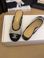CC 25 Mule 40mm White Mesh Beige Sheepskin Black Grosgrain 277725