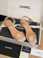 CC 25 High Heels 40 Sandals Salmon Satin And Sheepskin Square Toe 277712