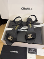 CC 25 High Heels 40 Sandals Black Fabric And Sheepskin Square Toe 277713