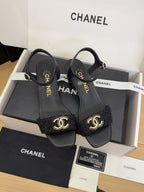 CC 25 High Heels 40 Sandals Black Fabric And Sheepskin Square Toe 277713
