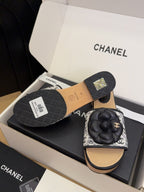 CC 25 Camellia Mule 40 Black Fabric And Beige Leather 277718