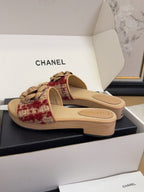 CC 25 Camellia Mule 40 Red Mix Beige Tweed And Beige Leather 277719