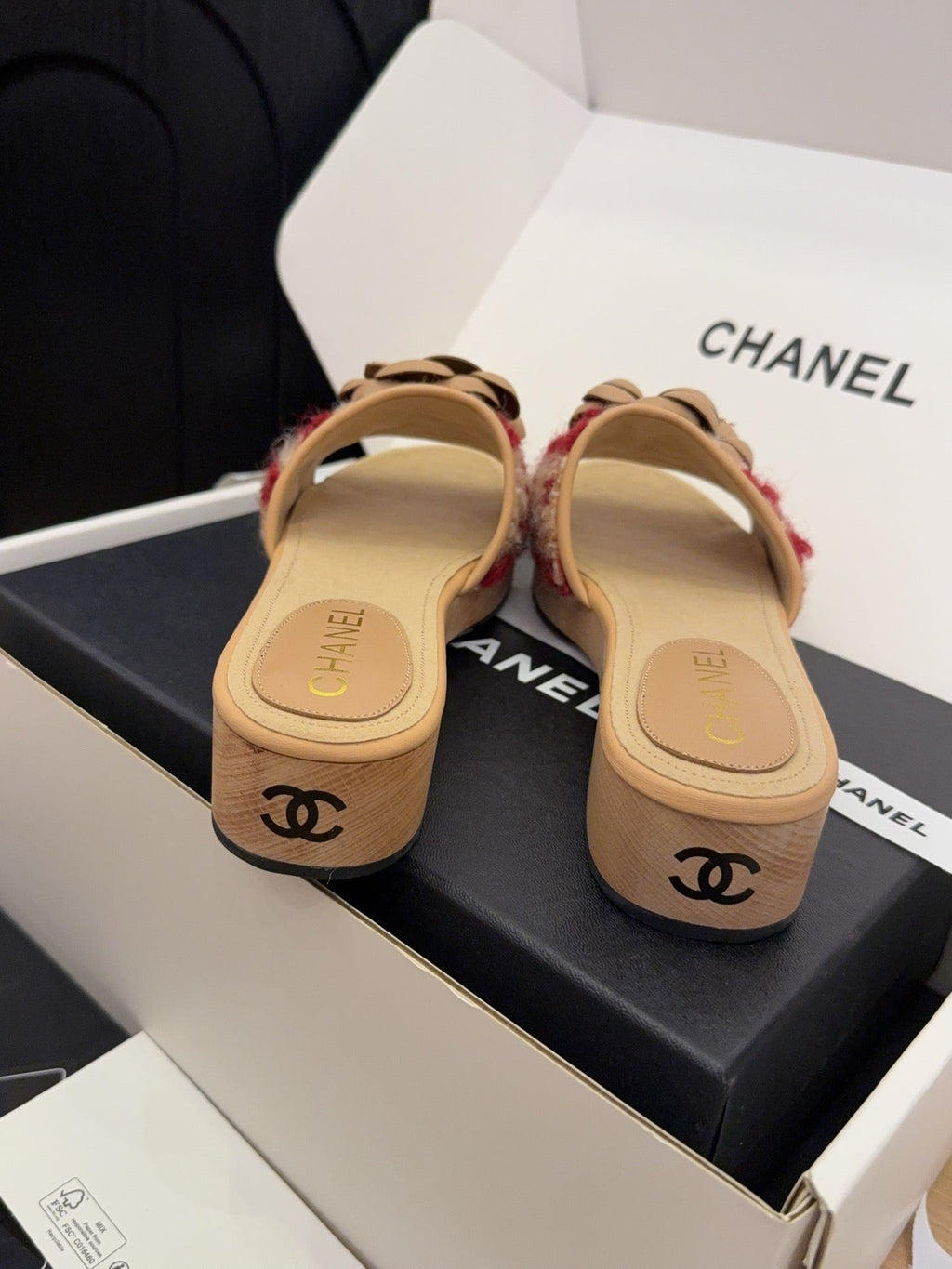 CC 25 Camellia Mule 40 Red Mix Beige Tweed And Beige Leather 277719