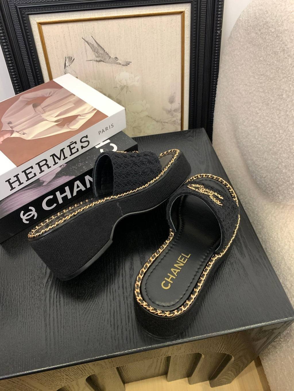 CC 25 Platform Slippers Black Lambskin 310383