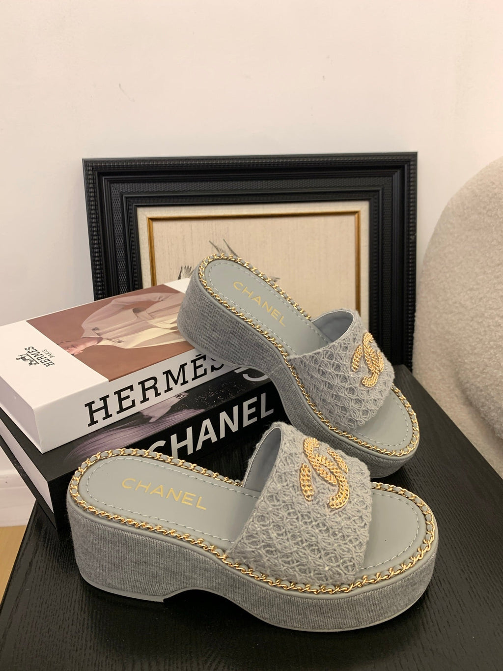 CC 25 Platform Slippers Blue Lambskin 310384