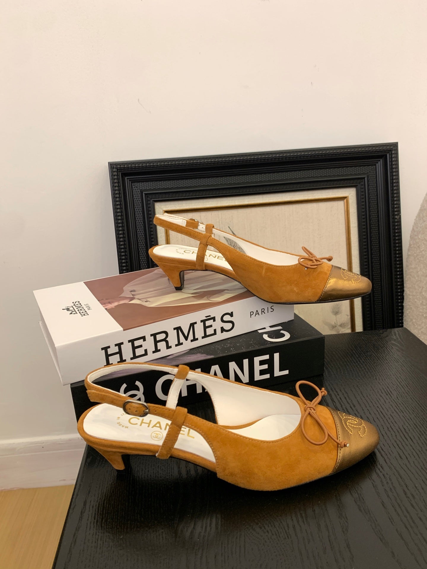 CC 25 Slingbacks 45 Bow With Carrot Suede Mix Gold Sheepskin 277674