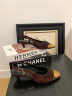 CC 25 Slingbacks 45 Bow With Burgundy Suede Mix Gold Sheepskin 277675