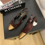 CC 25 Slingbacks 45 Bow With Burgundy Suede Mix Gold Sheepskin 277675