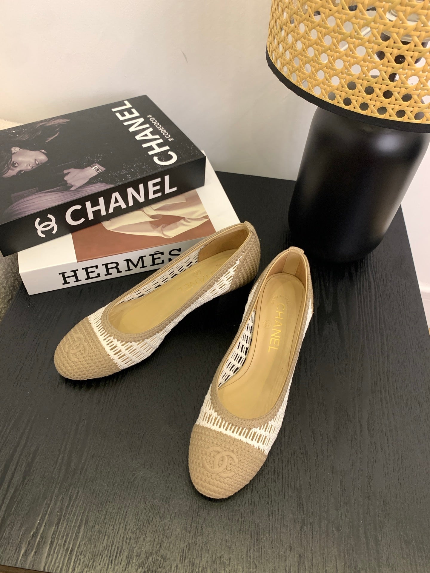 cc 25 ballet flat 50mm beige white raffia 288816