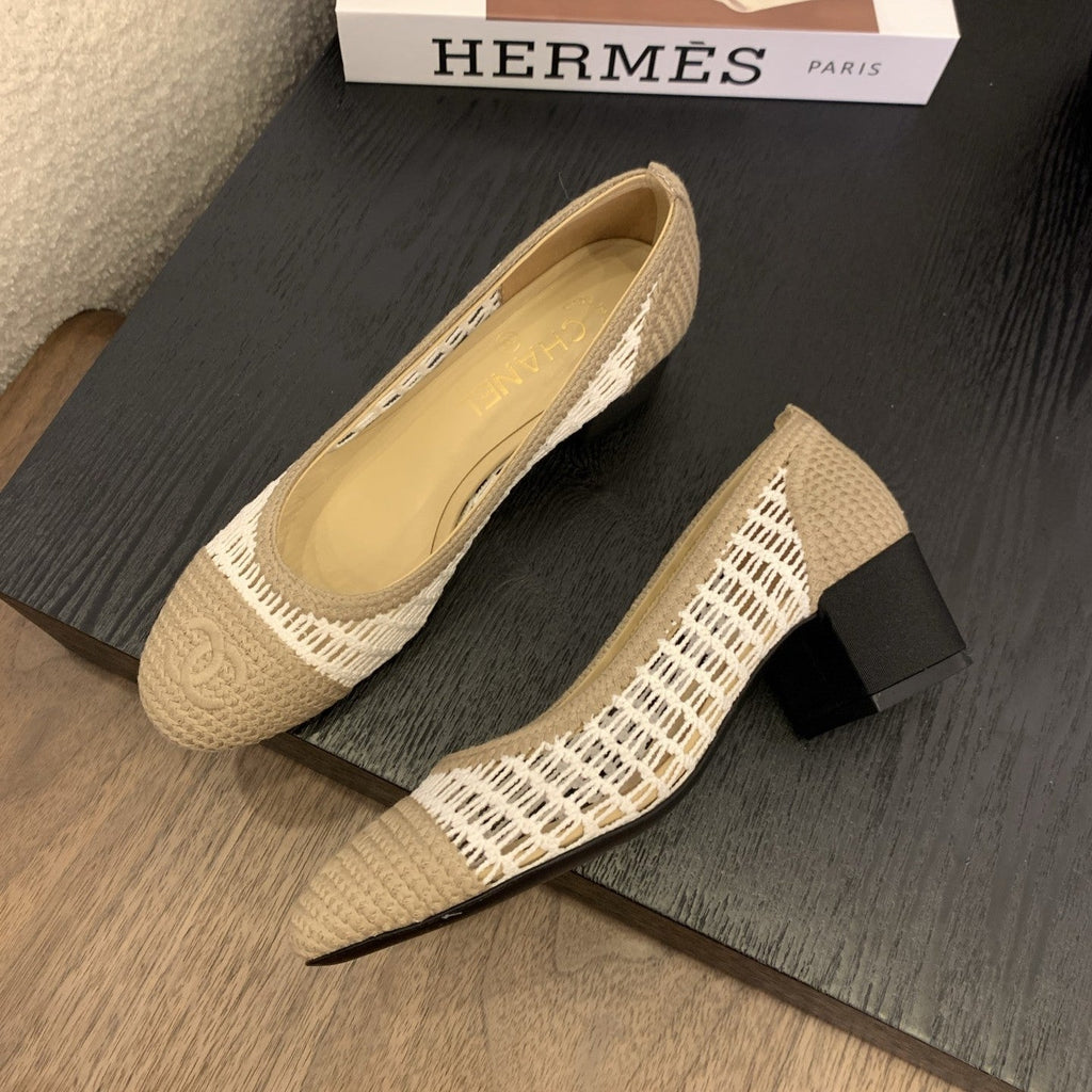 cc 25 ballet flat 50mm beige white raffia 288816