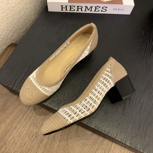 cc 25 ballet flat 50mm beige white raffia 288816