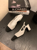 CC 25 Slingback 50mm White Fabric Grosgrain