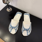 CC 25 Flower Slippers White Blue Fabric 330772