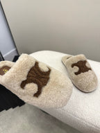 CL Elena Mule in Shearling 10mm Beige Brown Wool 435859