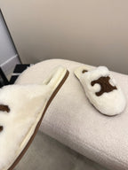CL Elena Mule in Shearling 10mm White Brown Wool 435860