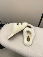 CL Elena Mule in Shearling 10mm White Brown Wool 435860