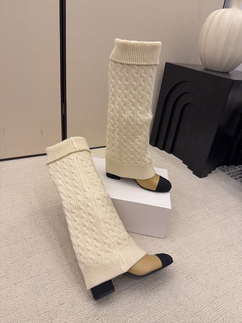 CC 26 Boot With Sock Detail Beige Cream Wool Leather 588841