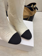 CC 26 Wedge Boot With Quilted Camellia Pattern White Black Fabric 588891