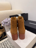 CC 26 Quilted Lace-up Boot Brown Black Suede Calfskin 588817