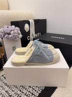 CC 26 Shearling Slip-on Loafer Blue White Suede Wool 588716