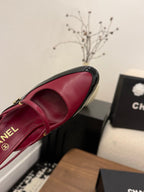 CC 26FW Slingback 7.5cm Black Burgundy Lambskin Patent Leather 676113