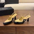 CC 26FW Slingback 7.5cm Black Beige Lambskin Patent Leather 676114
