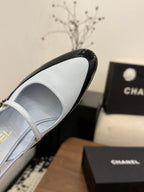 CC 26FW Slingback 7.5cm Black Grey Lambskin Patent Leather 676115