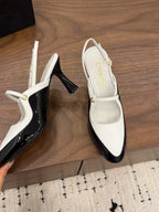 CC 26FW Slingback 7.5cm Black White Lambskin Patent Leather 676116