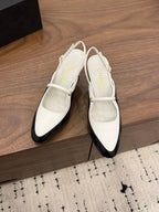 CC 26FW Slingback 7.5cm Black White Lambskin Patent Leather 676116