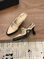 CC 26FW Slingback 7.5cm Beige Black Suede Patent Leather 676120