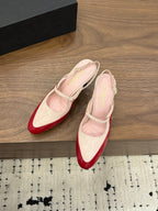 CC 26FW Slingback 7.5cm Pink Red Suede Patent Leather 676122