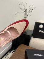 CC 26FW Slingback 7.5cm Pink Red Suede Patent Leather 676122
