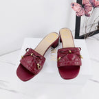 CD 26s Slippers Burgundy Beige Cowhide 681590