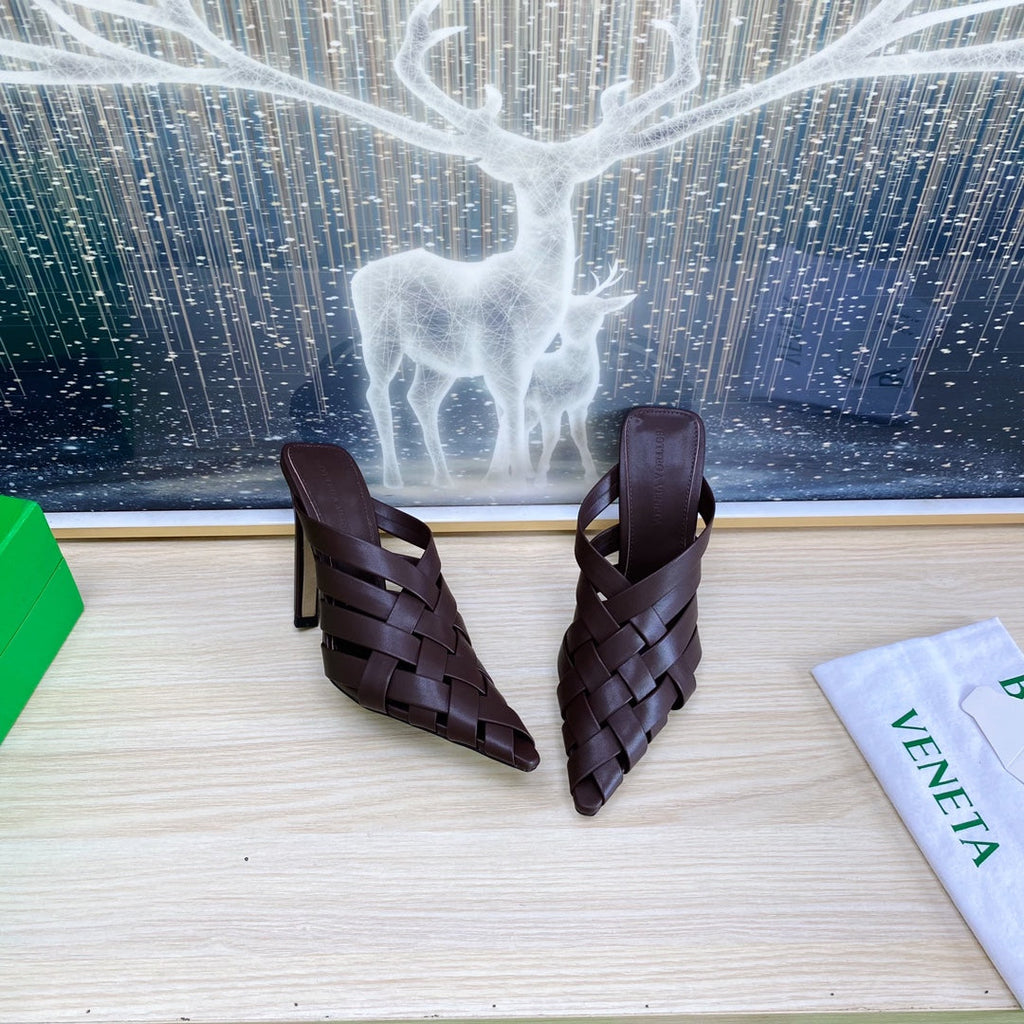 BV 26s Alfie High Mules 90mm Chocolate Woven Calfskin