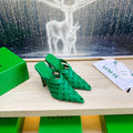 BV 26s Alfie High Mules 90mm Emerald Green Woven Calfskin