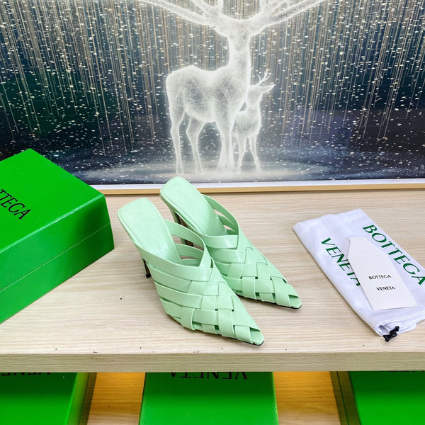 BV 26s Alfie High Mules 90mm Green Mint Woven Calfskin