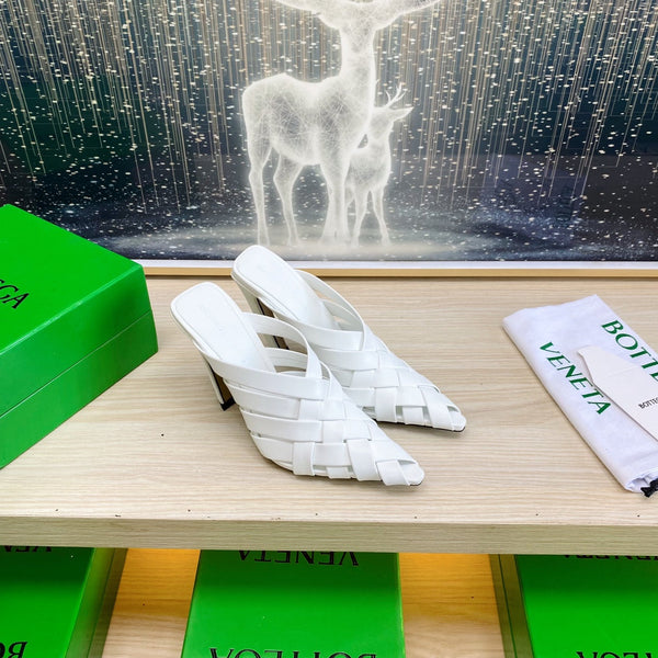 BV 26s Alfie High Mules 90mm White Woven Calfskin