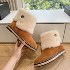 CC Flat Ankle Boots Yellow Brown With Chain Suede And Fleece