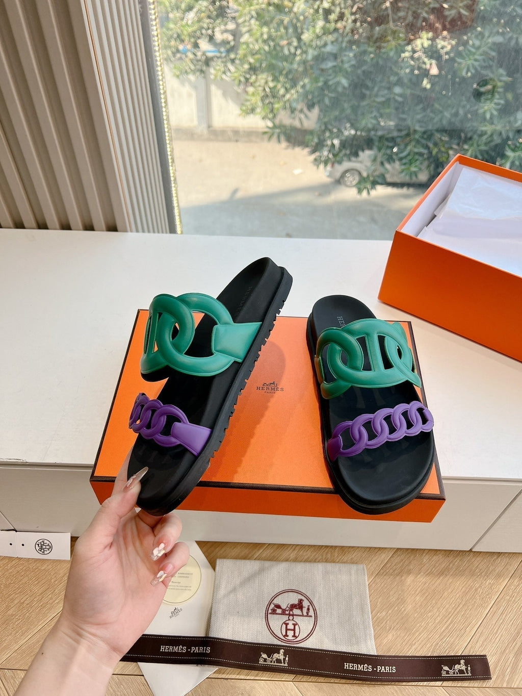 HM 25 Extra Sandal Purple Green Calfskin 292561