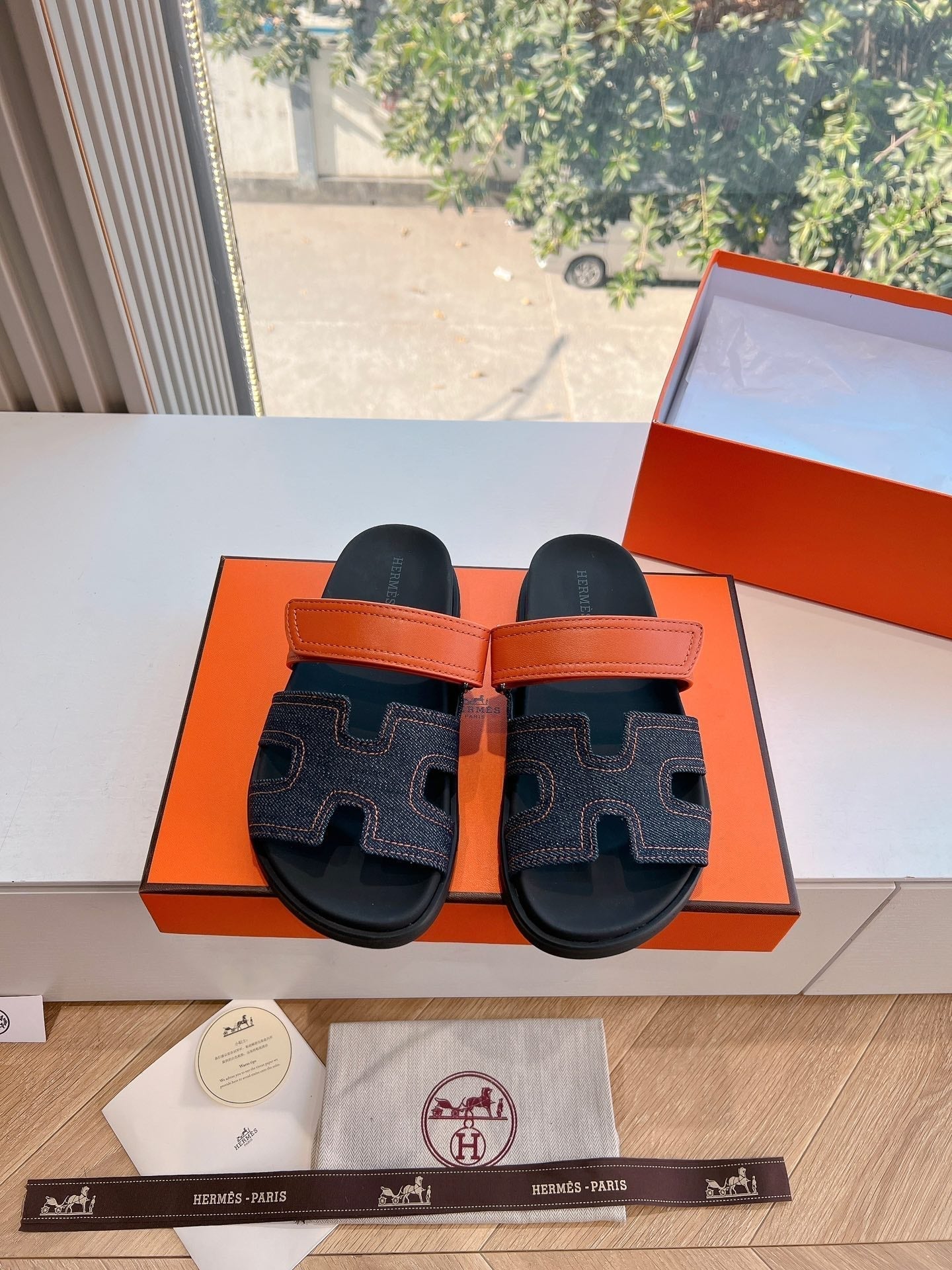 HM Chypre Sandal Bleu Brut Denim and Calfskin 202806