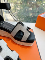 HM 25C Elda espadrille Black Mix White Denim and Goatskin 202832