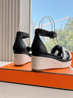 HM 25C Elda espadrille Black Mix White Denim and Goatskin 202832