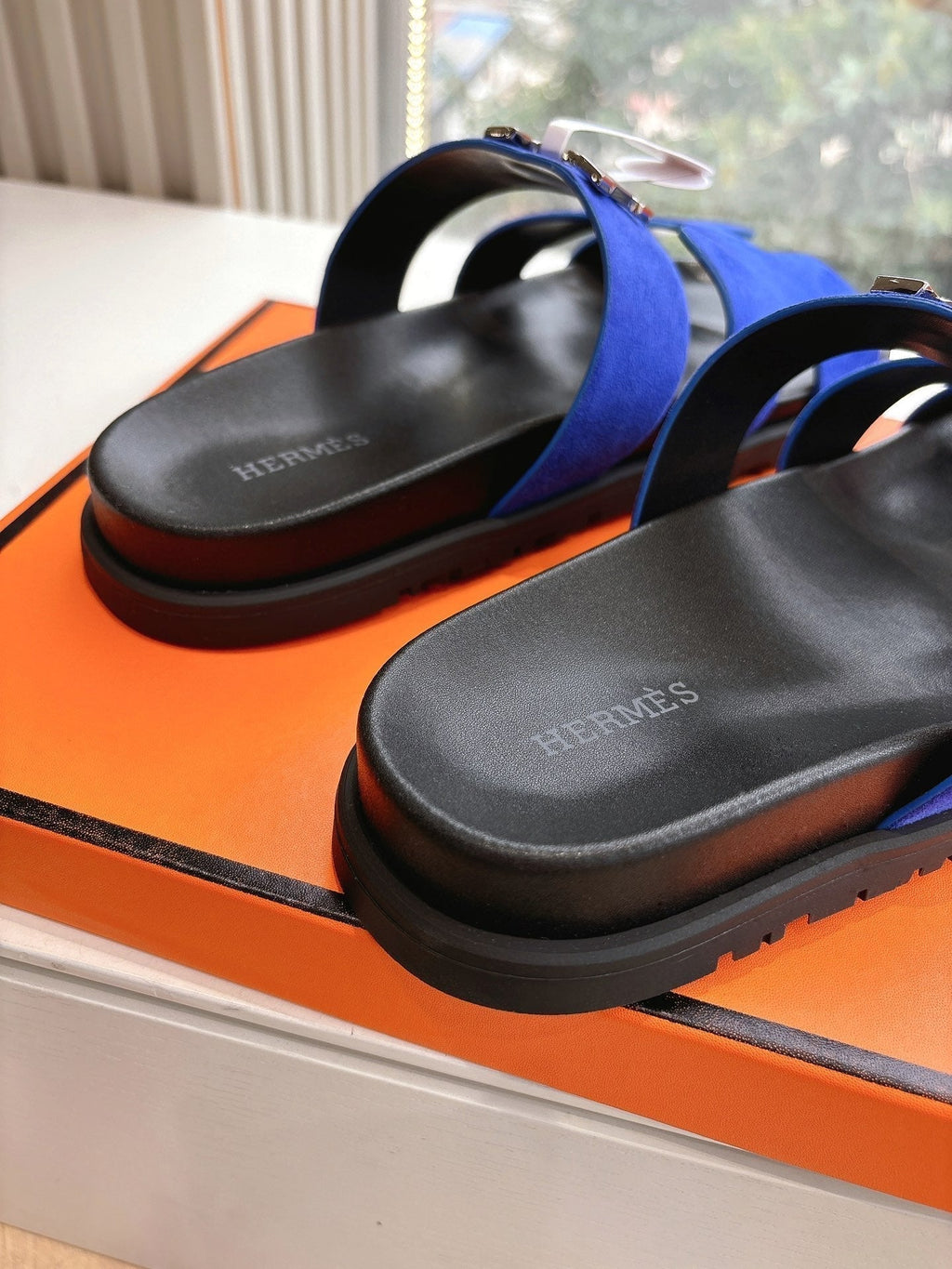 HM 25 Chypre Sandal Blue Suede Calfskin Silver H