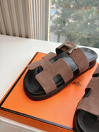 HM 25 Chypre Sandal Chocolate Suede Calfskin Silver H