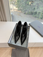 ZIPPER POINTED-TOE HIGH PUMPS IN BLACK WAX-OIL SHEEPSKIN