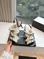 CC Sandals with bow tie Cream 7cm Lambskin 202868