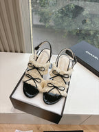 CC Sandals with bow tie Cream 7cm Lambskin 202868