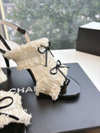 CC Sandals with bow tie Cream 7cm Lambskin 202868