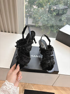 CC Sandals with bow tie Black 7cm Lambskin 202870