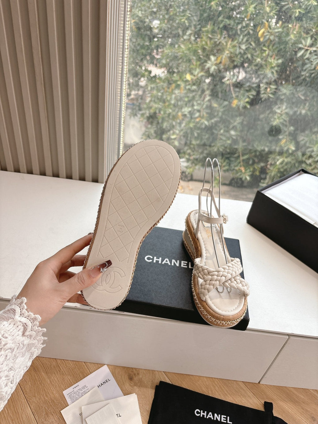 CC Mules Sandals Cream 6cm Lambskin 202886